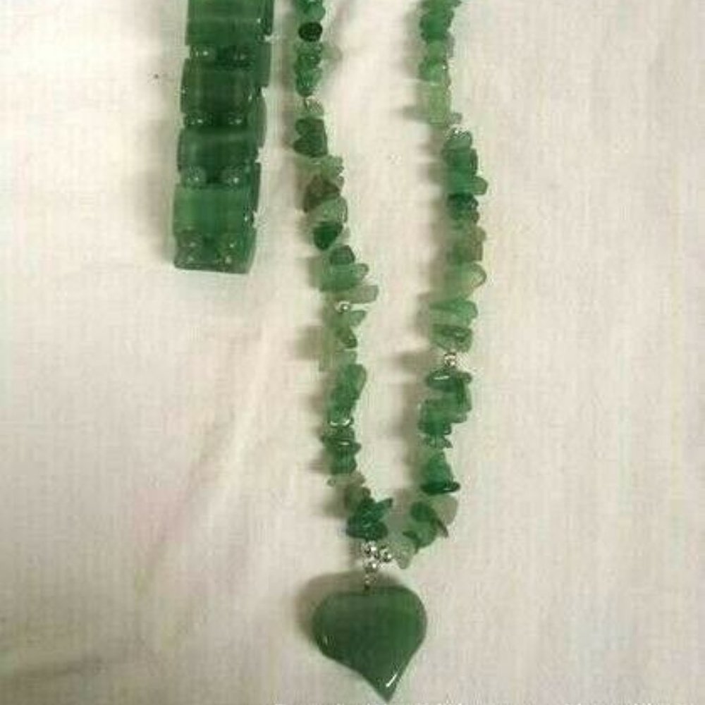 Green Jade Heart Necklace & Bracelet